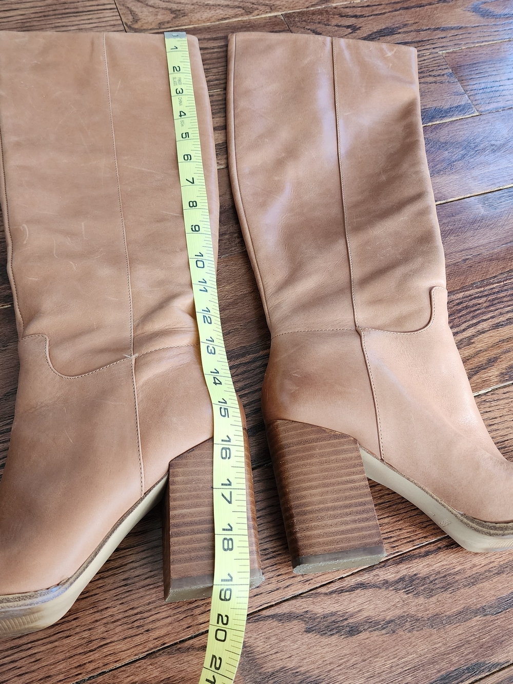 Nine West Tan Leather Tall Boots 7 Boho Chic Minimalist Western Neutral Pointy - Picture 7 of 10